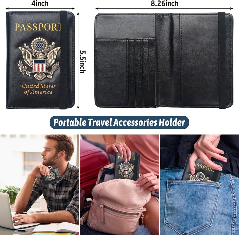 Coowayze Passport Holder Cover for Women Men, Leather US Passport Wallet Case with Vaccine Card Slot for Travel, RFID Passport Book Cover Travel Document Organizer Carrier - Image 3